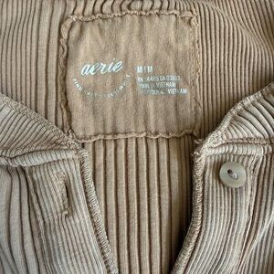 Aerie Tan Ribbed Button-Up Shirt
